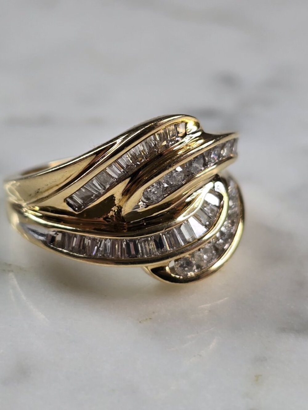Womens Vintage Estate 14K Yellow Gold Modernist Diamond Ring 5.7g E1957 - Picture 4 of 5